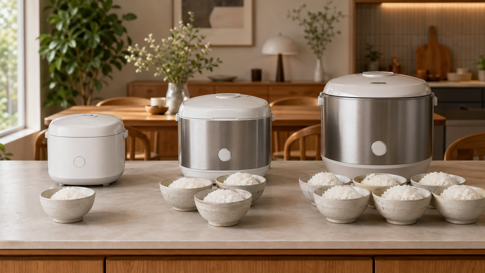 3인용, 6인용, 10인용 전기밥솥 용량 선택을 보여주는 이미지