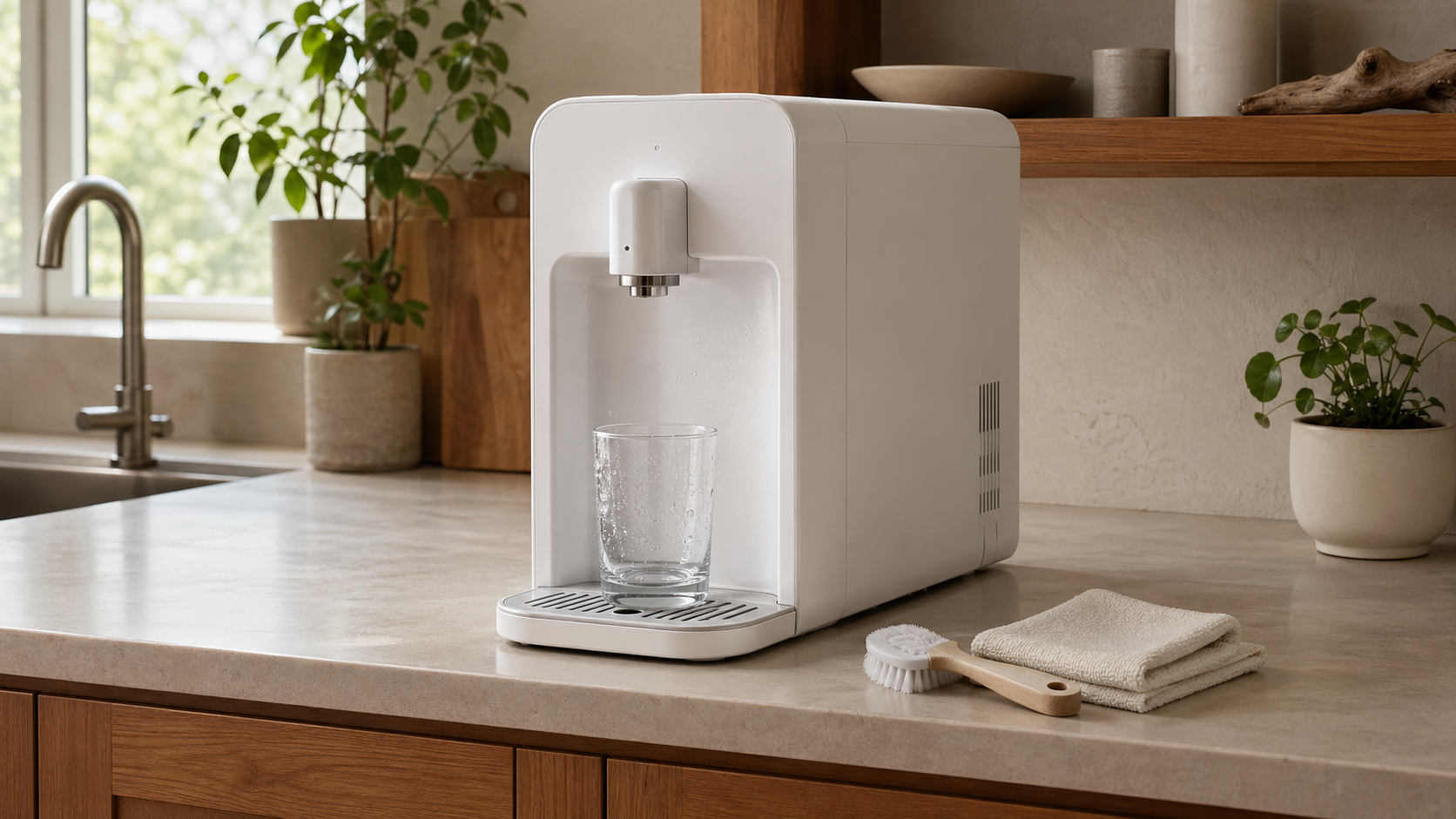 정수기 코크와 물받이 위생관리를 보여주는 이미지